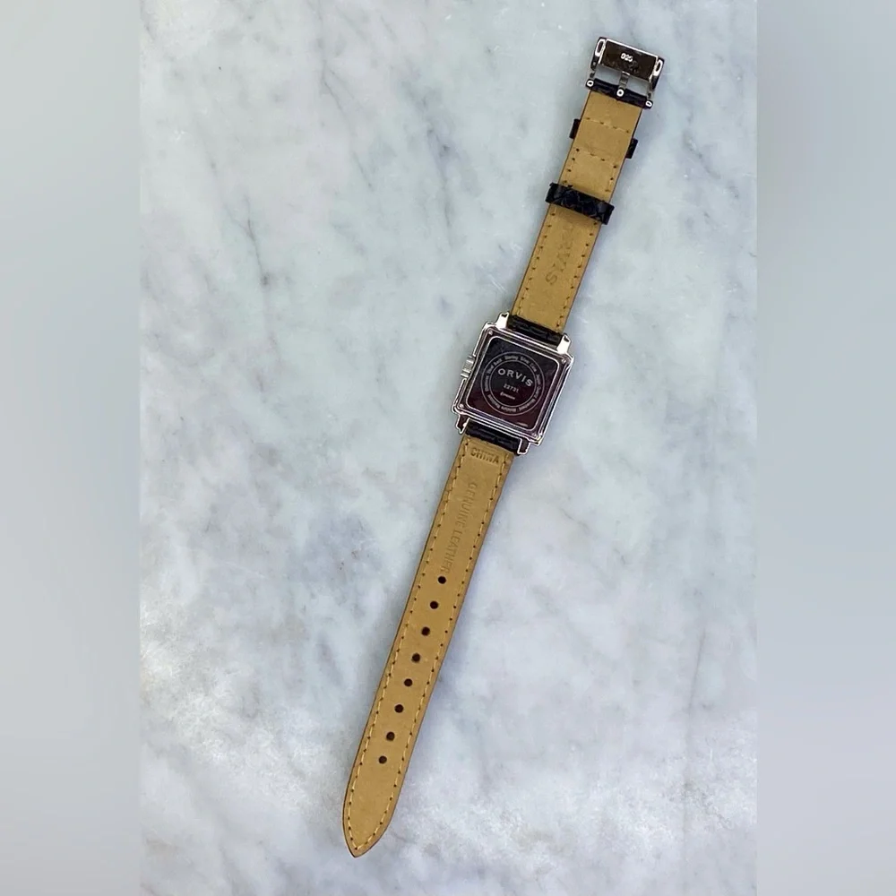 Orvis vintage women’s watch with black leather band